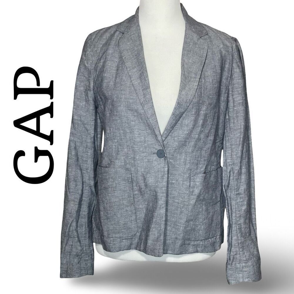 GAP Cotton/ Linen Blend, Lightweight Blazer, Blue & White, Size 6
